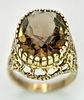 A 9k yellow gold Smokey quartz ring - 1.5cmx1.2cm quartz size. 5.4g total weight. Size M. SH1912I.Image - 3