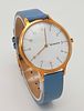 A Skagen Quartz Ladies Watch. Blue leather strap. Gilded case - 37mm. Mother of Pearl Dial. In Image - 2