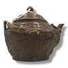 An antique Chinese Qianlong Bronze Dragon and Phoenix Teapot. Patinated bronze featuring raised Image - 2