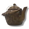 An antique Chinese Qianlong Bronze Dragon and Phoenix Teapot. Patinated bronze featuring raised Image - 3