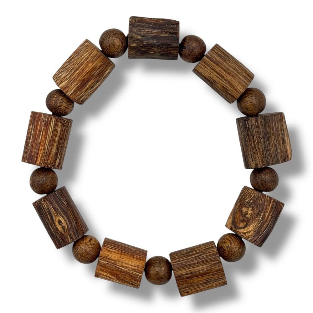 A Natural Agarwood Cylindrical prayer Bead Bracelet. Mixed round and cylindrical agarwood beads 