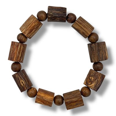 A Natural Agarwood Cylindrical prayer Bead Bracelet. Mixed round and cylindrical agarwood beads