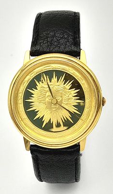 Extremely rare vintage GOLD PLATED FRANKLIN MINT ‘ROI SOLEIL’ WRISTWATCH. 22 Carat Gold on 925