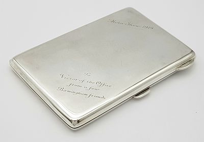 An Outstanding Large Sterling Silver Cigarette Case. Gilded interior. Hallmarks for Birmingham