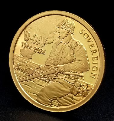 A 2024 KING CHARLES III D DAY 1944 - 2024 FULL SOVEREIGN COIN. 22K GOLD. REF: C 6022