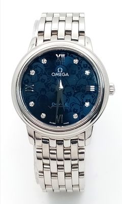 AN OMEGA DE VILLE "ORBIS EDITION" LADIES WATCH IN STAINLESS STEEL WITH DIAMOND NUMERALS AND