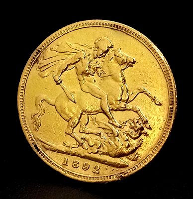 An 1892 QUEEN VICTORIA JUBILEE HEAD, MELBOURNE MINT FULL SOVEREIGN COIN. 22K GOLD. REF: C 6012
