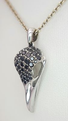 A Rare Shaun Leane, Designer, 18K White Gold Raven Skull Head, Black Diamond/Spinel Pendant on