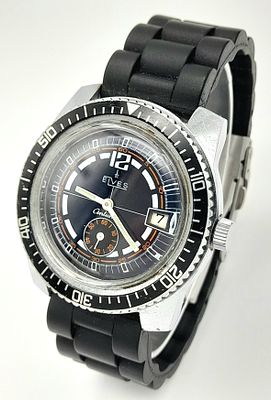 A Rare Model, Vintage French Elves ‘Antichoc’ Mechanical Wind Sports Watch on Rubber Dive