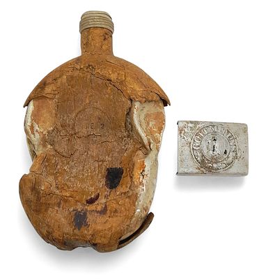 WW2 German Africa Corps Battlefield Relics. Water bottle and buckle found Tobruk, North Africa.