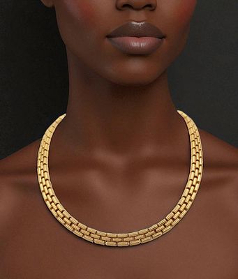 An Impressive 18K Yellow Gold Three Row Bar Link Necklace. 40cm length, 43g weight. Excellent