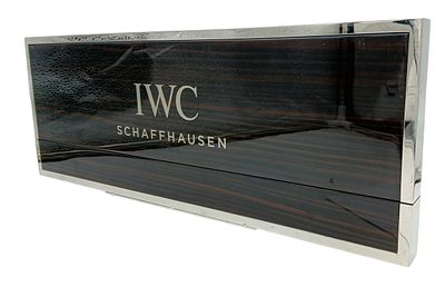 A POLISHED CHROME FOLDABLE I.W.C. "SCAFFHAUSEN" SIGN 46 X 17cms USED IN MANY EXHIBITIONS AND