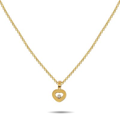 A Chopard Happy Diamonds 18K Yellow Gold Diamond Heart Pendant Necklace. At the center of this