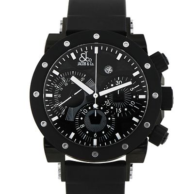 A Jacob & Co Epic II Chronograph Carbon Dial PVD Steel and Rubber Watch. The all-black