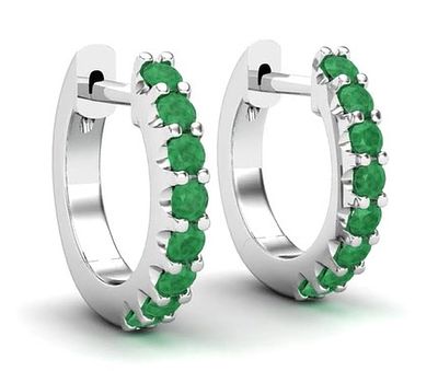 A pair of 18ct White Gold Claw Set 0.25ct Emerald Hoop Earrings. 1.7 mm Emerald size. Diameter 13mm