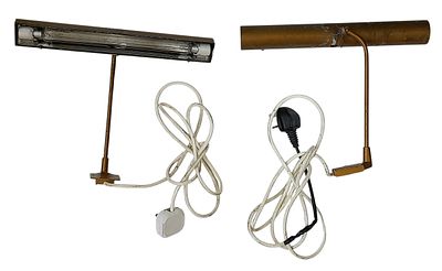 Two vintage wall mounted industrial lights. Both work but will need pat testing. 28cm long.