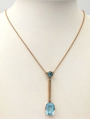 An extremely pretty vintage Victorian Style 9 CARAT GOLD and DOUBLE TOPAZ DROP PENDANT mounted 