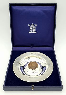 A Royal Mint Britannia Silver (.958 purity) Dish with Cartwheel Penny, Obverse of George III. 