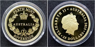 A Perth Mint 2015 Australian, Queen Elizabeth II Proof Gold Sovereign COIN. 22k gold. 7.98g. 
