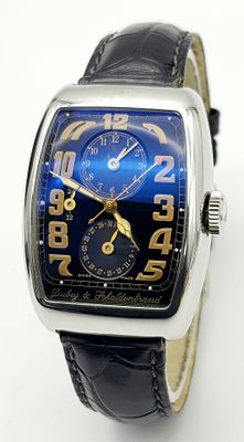 A Dubey and Schaldenbrand Gents Watch. Aerodyn Duo model. Brown leather strap. Stainless steel 