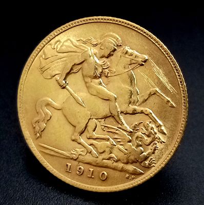 A 1910 Edward VII Half Sovereign Coin. 22k Gold.