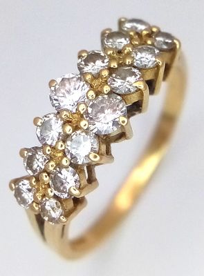 AN 18K YELLOW GOLD DIAMOND 2 ROW RING. 0.75CTW. 3.7G. SIZE S. SC5080.