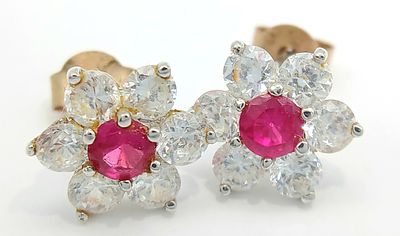 Extremely pretty pair of RUBY SET, 9 CARAT WHITE GOLD EARRINGS. Complete with Gold Backs. 1.2 Grams.