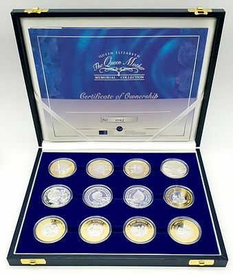 A Royal Mint Twelve Coin Queen Mother Sterling Silver Memorial Collection. In honour of the 