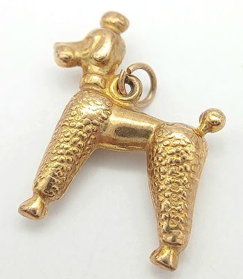 9K YELLOW GOLD POODLE DOG CHARM / PENDANT 1.2G. Ref-A/S 1316 - 9