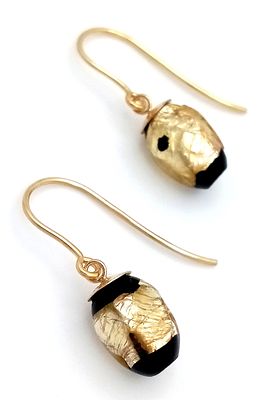 A Pair of Vintage 9K Gold and Murano Glass Drop Earrings. 2.55g. MK13.