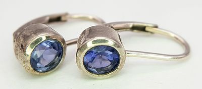 A Pair of Sterling Silver Secure Fit Tanzanite Set Earrings. 1.7cm Length. Set with 5mm Round 