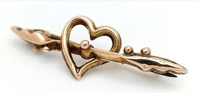 A VINTAGE 9K GOLD HEART BROOCH . .60gm