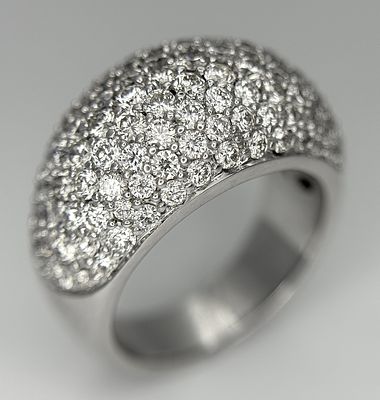 An 18K White Gold Diamond Pave Dome Ring. 13mm at widest point. Size M. 11.25g. ref mt15.