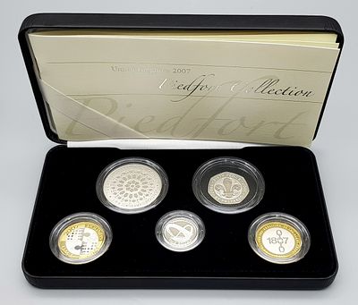 A 2007 United Kingdom Piedfort Silver Proof Five-Coin Collection. &pound;5 Diamond wedding 