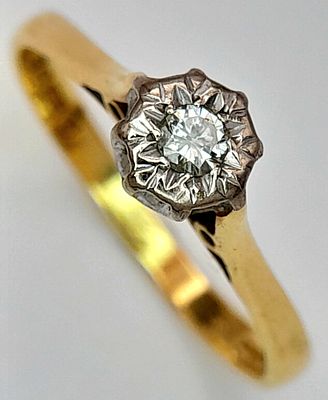 An 18K Yellow Gold Diamond Solitaire Ring. Size K. 2.15g.