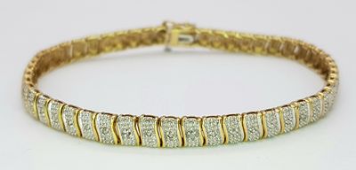 9K YELLOW GOLD DIAMOND SET BRACELET 8.8G. 16CM. SC5046.