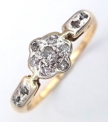 AN 18K YELLOW GOLD AND PLATINUM ANTIQUE DIAMOND RING. 2.4G. SIZE Q. SC5098.