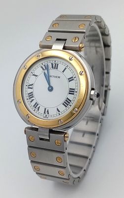 A Cartier Santos Ronde Bi-Metal Ladies Quartz Watch. Stainless steel bracelet with gold 