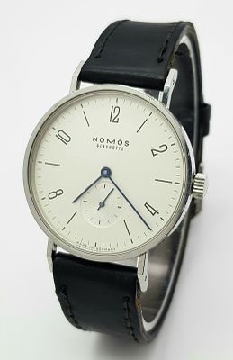 A Nomos Glashutte Automatic Gents Watch. Black leather strap. Stainless steel case - 36mm. 
