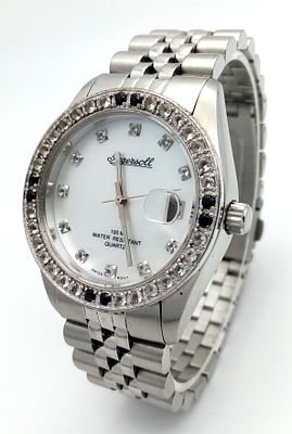 A Men’s Ingersoll Blue Topaz and Sapphire Set Date Dress Watch. 36mm Case. New Battery Fitted 