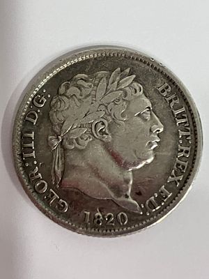 An exceptional 1820 GEORGE III SILVER SHILLING COIN. Very fine, possibly extra fine. Laurel 