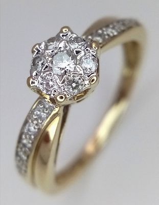 A 9K YELLOW GOLD DIAMOND SET RING 0.25CT 2.2G SIZE N. Ref: SC 7048