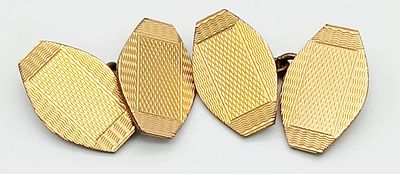 Vintage Pair of USA 10 CARAT GOLD FRONTED CUFFLINKS. Chain Linked. Attractive engine turned 