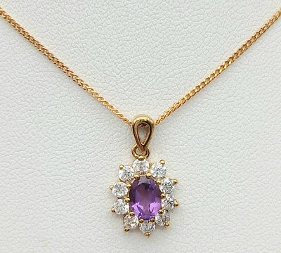A Beautiful 9 Carat Yellow Gold Amethyst and CZ Pendant Necklace-46cm Length chain. The Pendant 