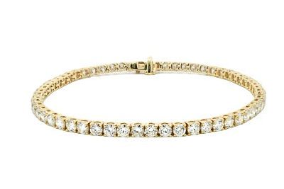 A Lab-Grown 2ctw Diamond Line Bracelet set in 9K Yellow Gold. 7 inch length. 4.61g total 