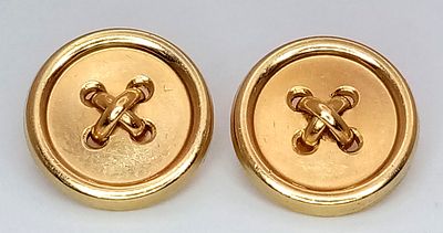 A Pair of Tiffany and Co. 14K Yellow Gold Buttons. 16mm diameter. 7g total weight.