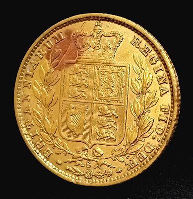 AN 1878, QUEEN VICTORIA, SHIELD BACK, SYDNEY MINT, FULL SOVEREIGN COIN. 22K GOLD. 10080.
