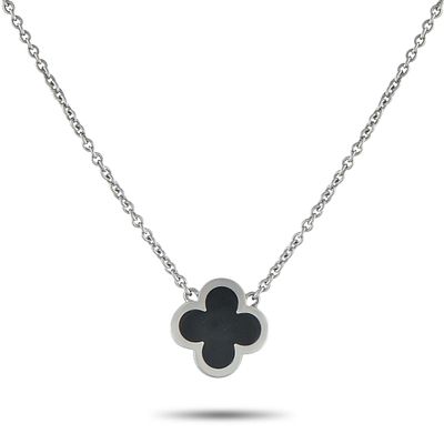 A Van Cleef & Arpels Pure Alhambra 18K White Gold 1-Motif Necklace. Featuring the brand's 