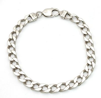 Vintage Heavy SILVER CURB CHAIN LINK BRACELET. 29 Grams. 25 cm.
