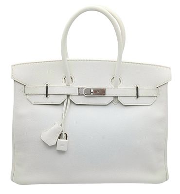 An Herm&egrave;s White Epsom Birkin 35 Handbag. White Epsom leather exterior with silver-toned 